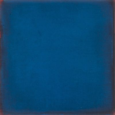 Monochrome n°10 : sens H., du turquoise au bleu primaire, huile sur toile marouflée sur panneau, 45,5 x 45,5 cm, 2014.