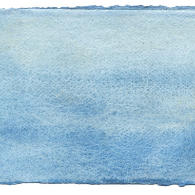 Diffusion de pigments bleus, or, 1, pigments, aquarelle, liant aquarelle et gomme arabique sur papier aquarelle, 20,5 x 15 cm, 2020.