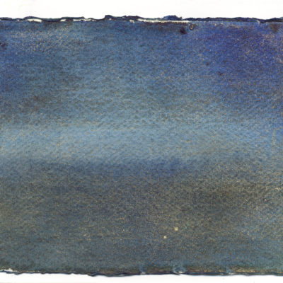 Diffusion de pigments bleus, or, 2, pigments, aquarelle, liant aquarelle et gomme arabique sur papier aquarelle, 20,5 x 15 cm, 2020.