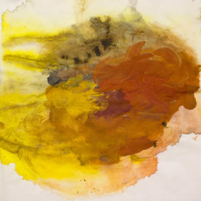 Chant de la Terre, brou de noix, pigments, eau, gomme arabique sur papier de riz, 40 x 40 cm, 2014.