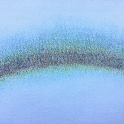 Halo chromatique n°3 (bleu), cercle chromatique en 24 couleurs, crayons de couleur sur papier, 100 x 109 cm, 2019. (oeuvre entière et détail)