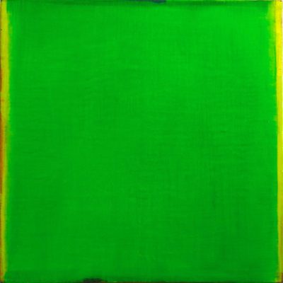 Monochrome n°22 : sens A.H., du turquoise au vert émeraude, huile sur toile marouflée sur panneau, 45,5 x 45,5 cm, 2014.