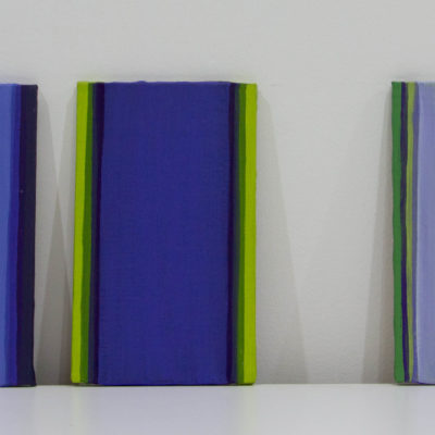 Petites études ‘violet’, nuancier ‘béatrice’, ensemble de 3, huile sur panneaux, 12 x 20 cm chacun, 2018.