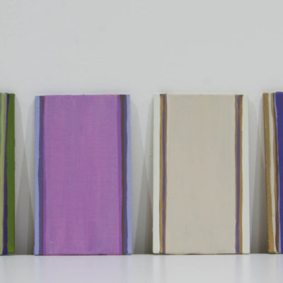 Petites études ‘violet’, nuancier ‘chicorée sauvage’, ensemble de 6, huile sur panneaux, 12 x 20 cm chacun, 2017.
