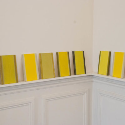 Petites études ‘jaune’, nuancier ‘chaton de saule’, 1, 2, etc huile sur panneau, 12 x 20 cm, 2016.
