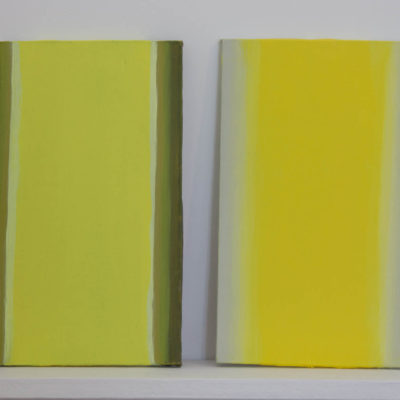 Petites études ‘jaune’, nuancier ‘chaton de saule’, 1, 2, huile sur panneau, 12 x 20 cm, 2016.