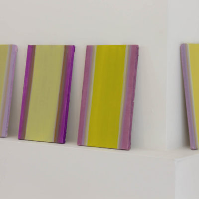 Petites études ‘jaune’, nuancier ‘crocus’, 1, 2, 3, 4, huile sur panneau, 12 x 20 cm, 2016.