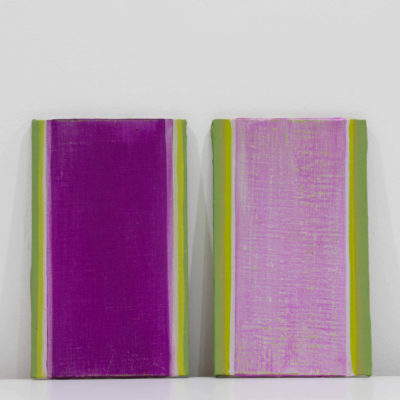 Petites études ‘violet’, nuancier ‘monnaie du pape, huile sur panneaux, 12 x 20 cm chacun, 2018.