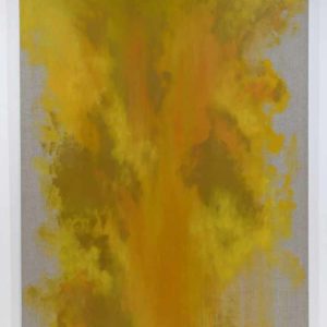 Improvisation, nuancier lichen jaune, pigments liés à l’huile de lin sur toile de lin, 74 x 98 cm, 2024.